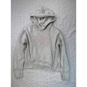 Abercrombie Kids Hoodie Gray Pink Logo Cropped Thumbhole 9 10